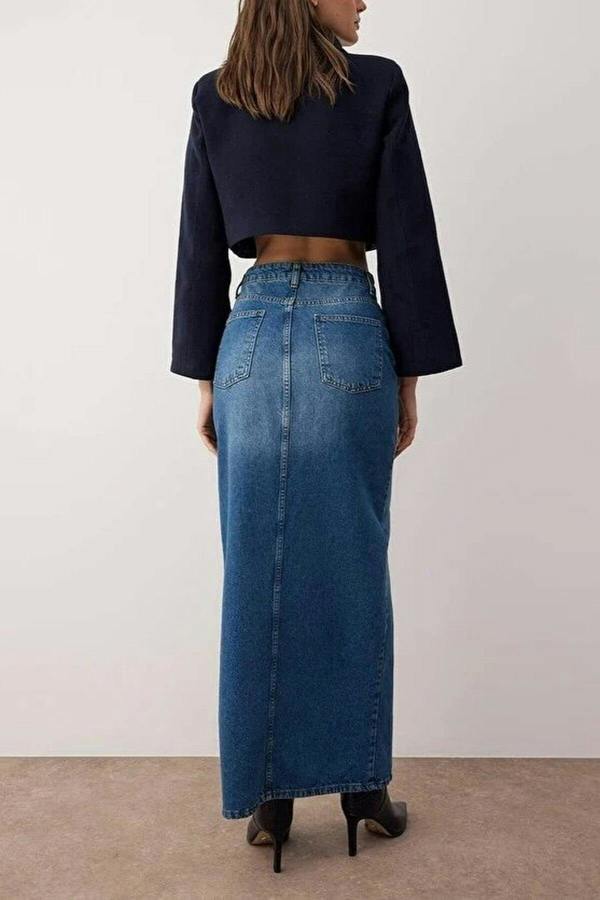WOVCOR Slit Maxi Denim Skirt