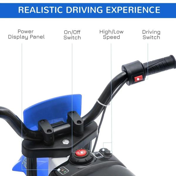 Kids electric ride-on motorcycle handlebar controls with On/Off and speed switch