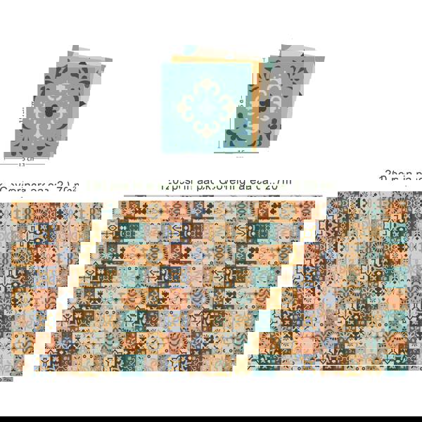 WT1561 - Jama Brown and Blue Moroccan Wall Tile Sticker Set - 15 cm x 15 cm - 24 pcs