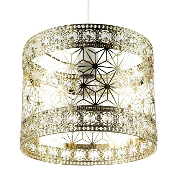 Moroccan Pendant Light Shade in Polished Gold with Clear Acrylic Beads Image 5