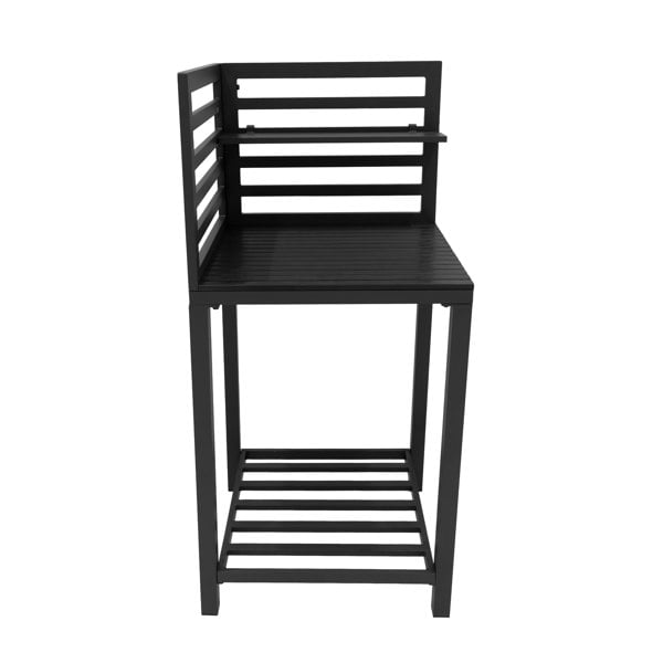 Sleek black aluminum outdoor kitchen set featuring three pieces with slatted design, sturdy legs, and a modern finish