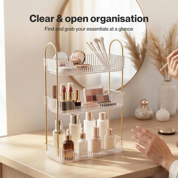 ilus Makeup Organiser Modern 3-Tier Cosmetic Storage Rack Beauty Tray White