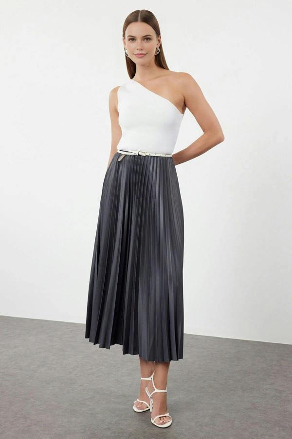 WOVCOR Pleated Maxi Stretch Knit Skirt