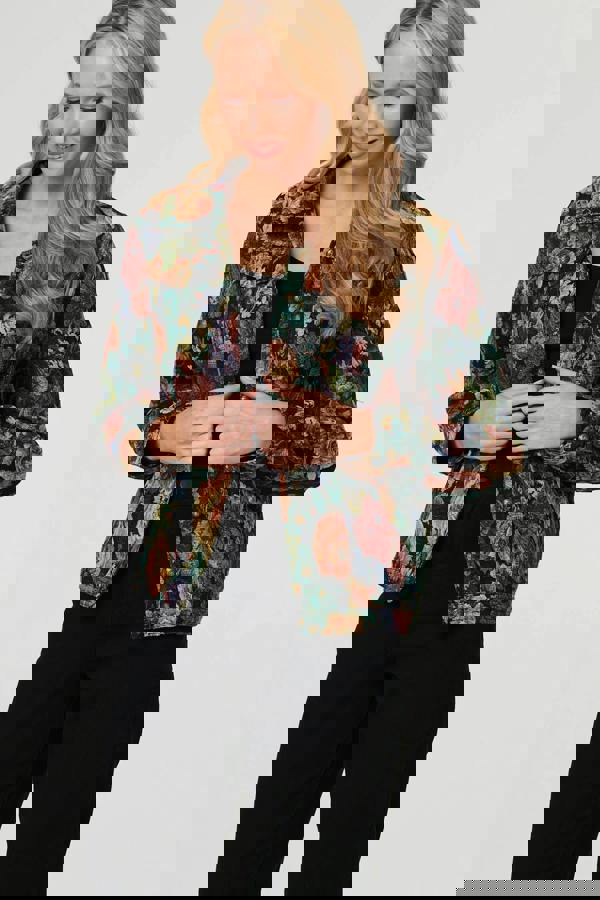 Black | Floral Textured Long Sleeve Jacket