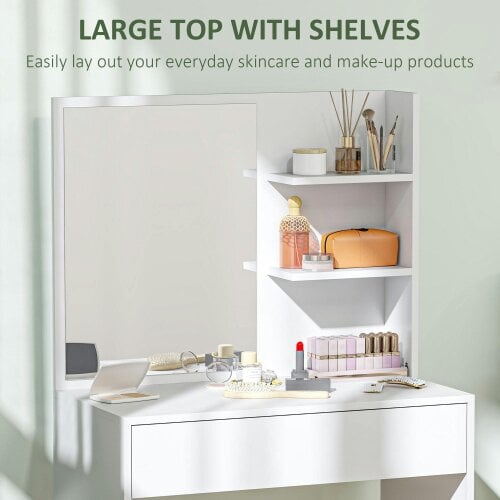 Wyld Haus Ketoli White Dressing Table With Mirror And Integrated Storage Compartments