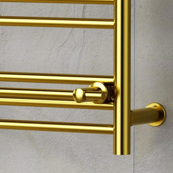MYHOMEWARE 490mm Wide Electric Shiny Gold Heated Towel Rail Radiator Top Shelf & Two Towel Holder OSLO, Bathroom - AF Thermostatic Element