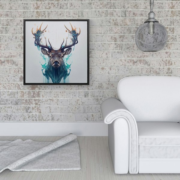 Warren Reed Stag Face Splash Art Framed Canvas