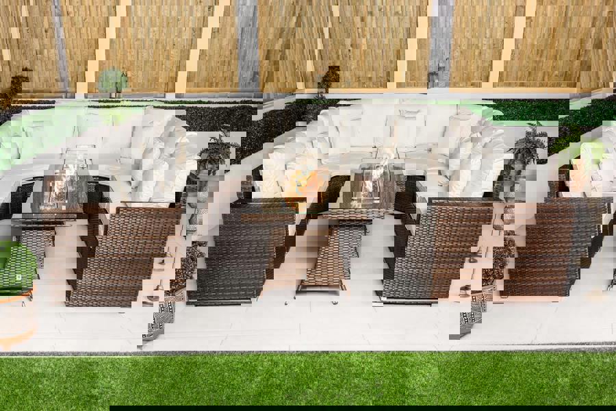 Giardino Santorini 7 Seat Modular Sofa Rattan Garden Furniture Set Outdoor Lounge Fire Pit Coffee Table