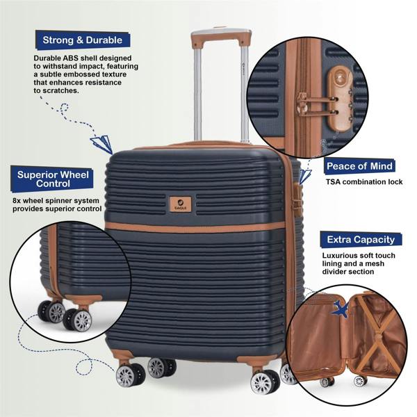 Eagle Luggage Strong ABS Hardshell Cabin Suitcase 56 x 45 x 25 cm Luggage Suitable for British Airways
