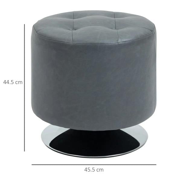 Round grey PU ottoman footstool with thick cushioned seat and round swivel base