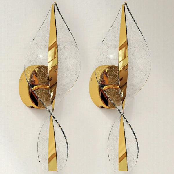 Gold-tone spiral LED wall lamps, 2-pack, with reflective metal shades