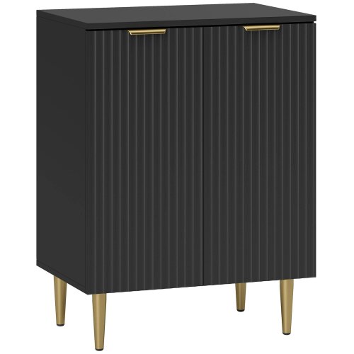 Wyld Haus Sutto Black Etched Sideboard 2 Ribbed Doors Gold Accents