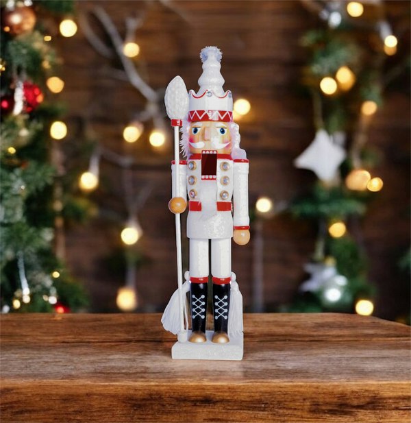 St Helens 40Cm Glitter Nutcracker Soldier - White