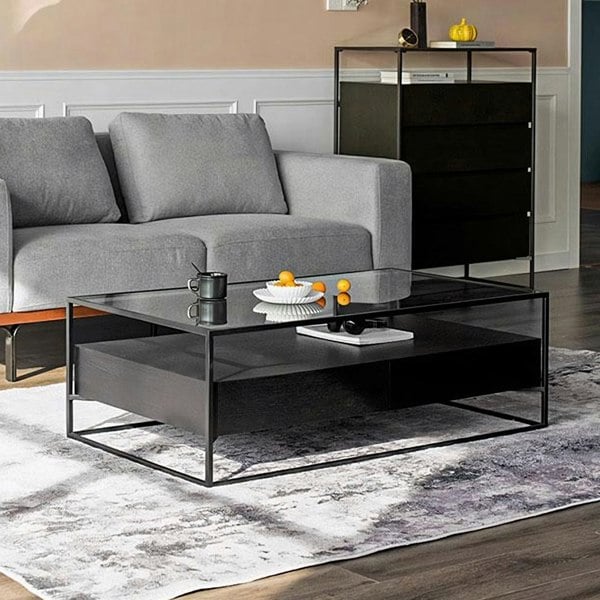Weilai Concept Sanderson Rectangle Coffee Table With Storage, Black
