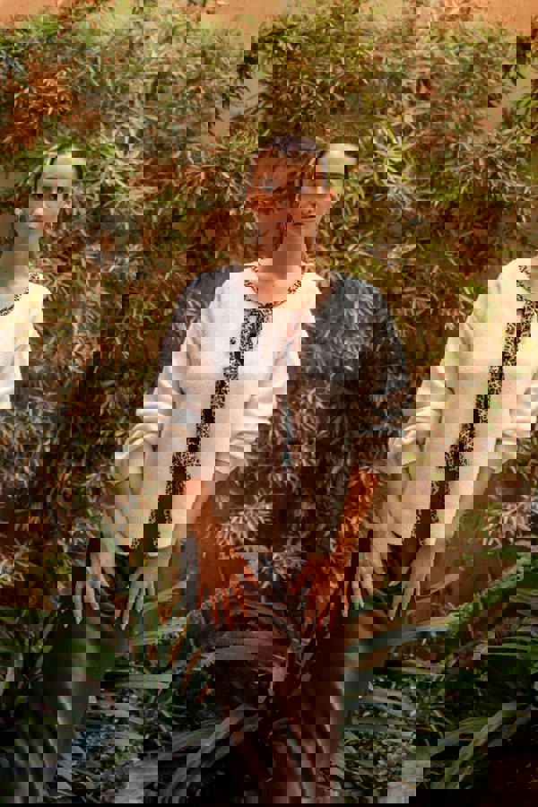 Gini London Cream Contrast Animal Tie Oversized Knit Cardigan