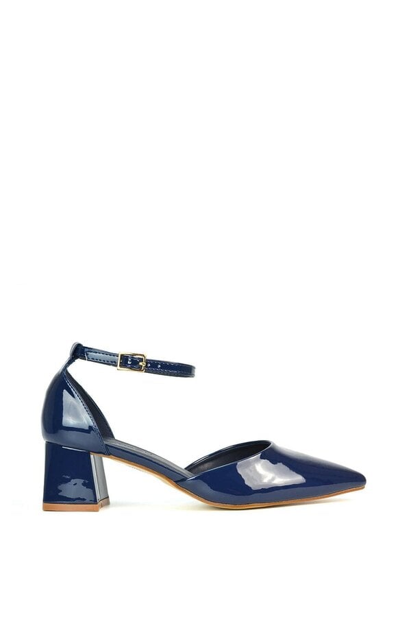 XY LONDON Low Block Heel Court Shoes With Pointed Toe - Navy