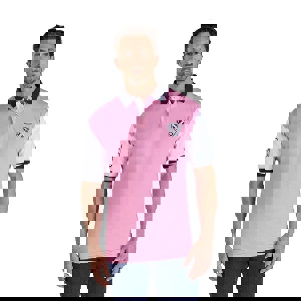 Raging Bull Mens NO.3 Jersey Cut and Sew Panel Polo Shirt - Pink/White/Navy - 