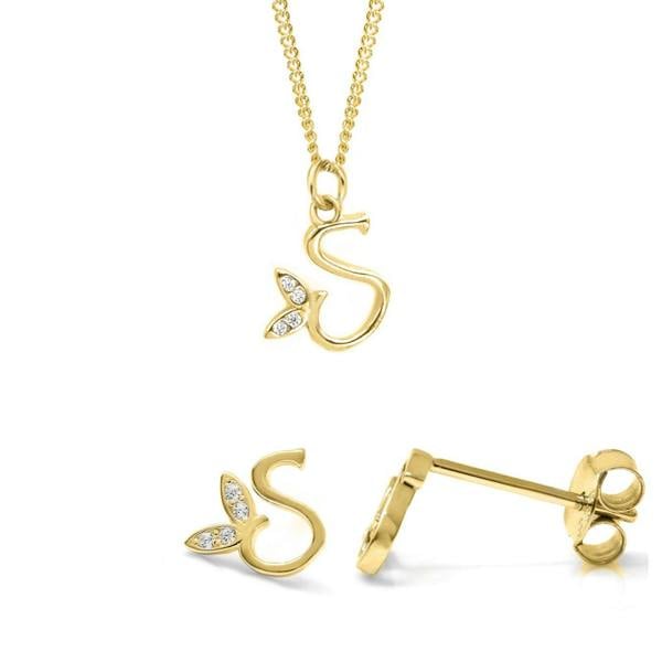 Say It With Dainty Winged Initial Bundle - Yellow Gold