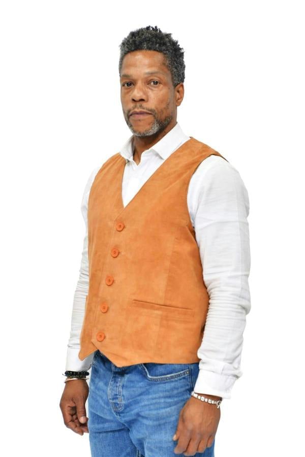 Infinity Leather Mens Classic Goat Suede Leather Waistcoat-Norwich