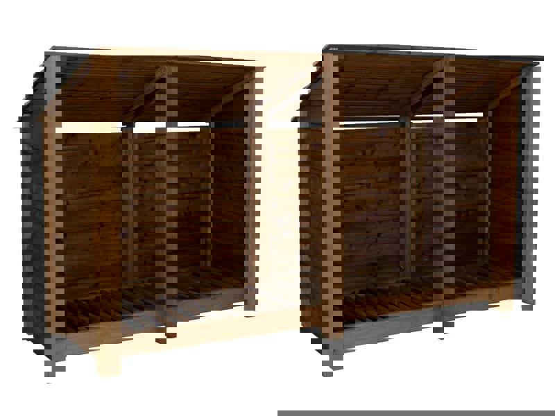 Arbor Garden Solutions Wooden Log Store (Roof Sloping Back) W-227cm, H-126cm or 180cm, D-88cm - Brown Finish