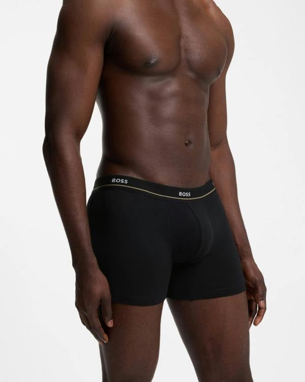 BOSS Orange Five-pack of logo-waistband stretch-cotton boxer briefs  - Black 001, side detail