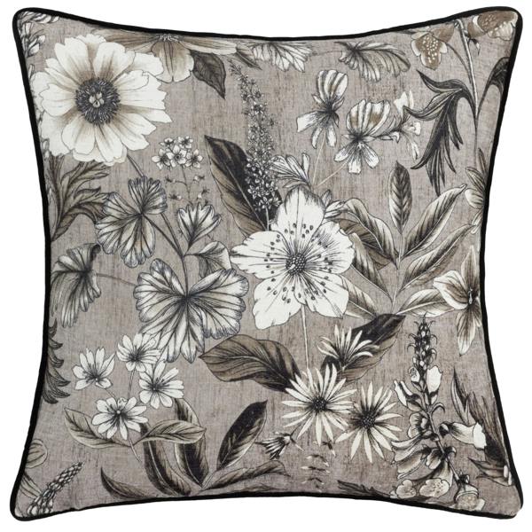 Wylder Harlington Botany Piped Velvet Floral Cushion Cover - Sepia - 