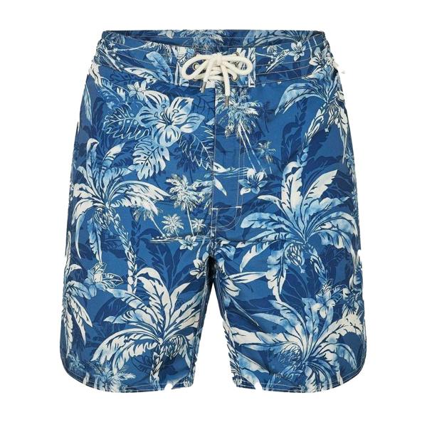 Ralph Lauren Mens Polo Palm Print Relaxed Fit Swim Shorts - Indigo - 