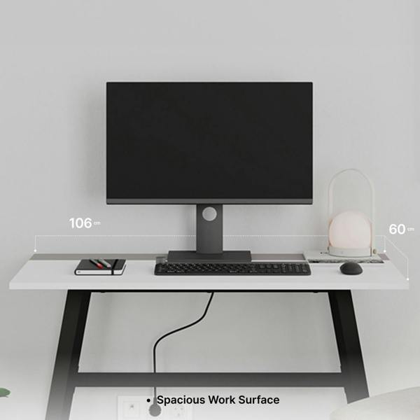 Decortie Modern Compact Rectangular Work Desk, Easy Assembly, suitable for Small Spaces, Robust Black Metal Legs, White,Mocha Grey