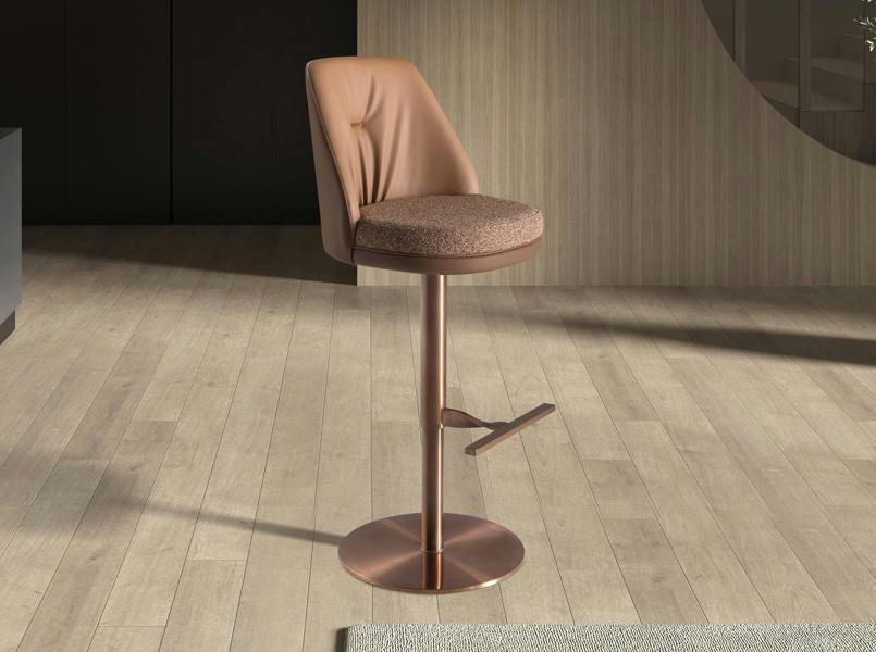 Angel Cerdá Swivel Stool in Mottled Brown Fabric and Brown Leatherette 4227