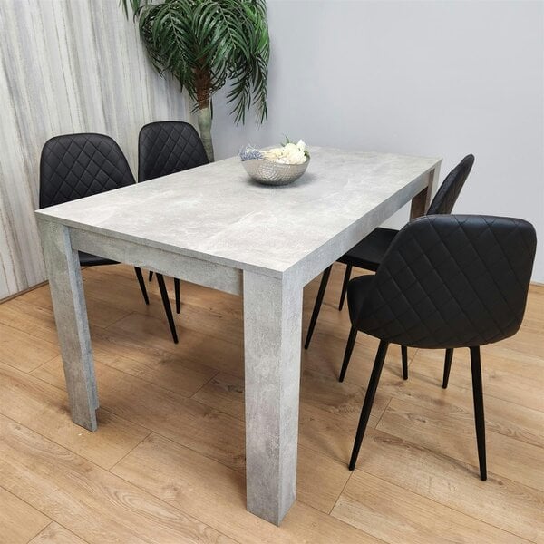 Kosy Koala Dining Table and 4 Chairs Stone Grey Effect Wood Table 4 Black Leather Chairs Dining Room