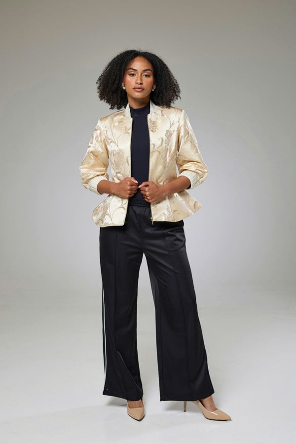 Isha's Timeless collection Ivory Shimmery Flora Fitted Jacket Blouse