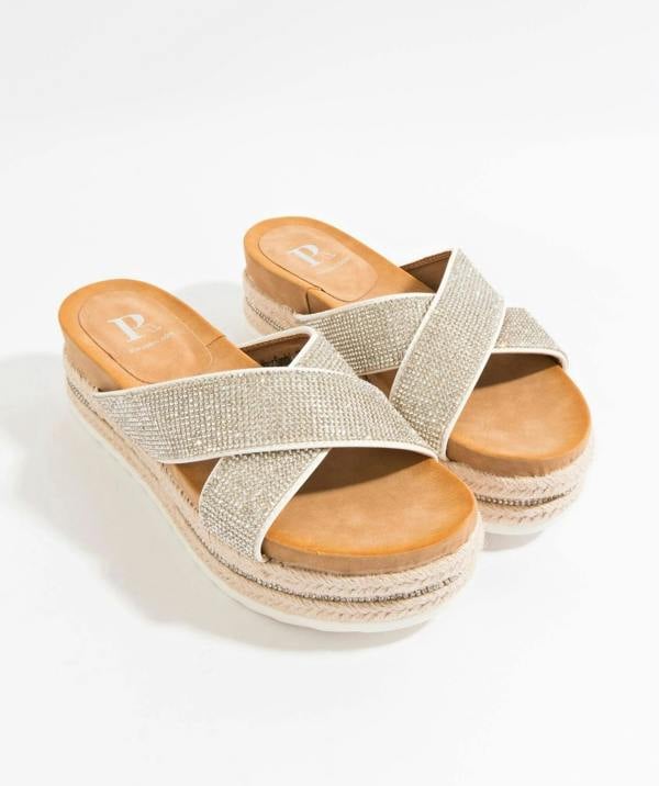 Pia Rossini Nour -  Rhinestone Embellished Wedged Sole Sandals