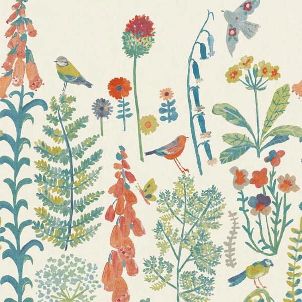 Grandeco Spring Meadow Flower Painted Sprig 3 panel repeatable wallpaper Mural, 1.59 x 2.8m, Neutral