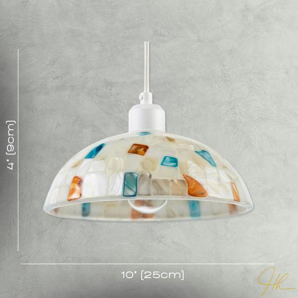 Mother of Pearl Mosaic Dome Pendant Lighting Shade with Coloured Tiles Image 7