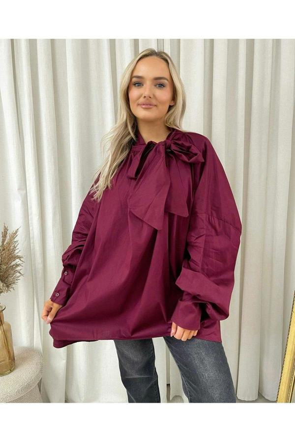 Margaret Oversized Tie-neck Top - Wine