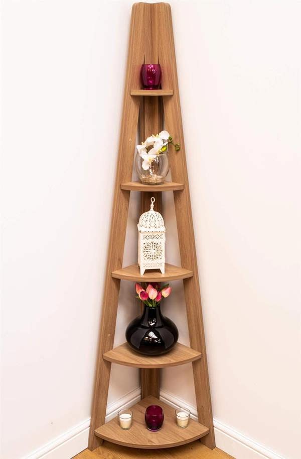Timber Art Design Riva Scandinavian Retro 5 Tier Corner Ladder Bookcase Shelf Unit