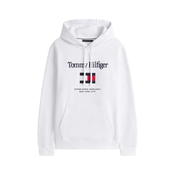 Tommy Hilfiger Mens Embroidered Relaxed Fit Pullover Hoodie - White - 