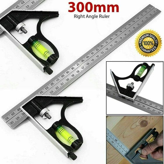ATEK 300mm Combination Square Ruler with Spirit Level 45° 90° Adjustable Measuring Tool for Carpentry DIY