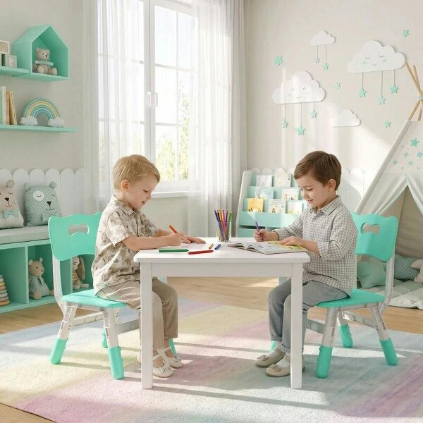 2 PCS Kids Desk Chairs, 3 Level Height Adjustable Children's Chairs with Backrest for 1.5-8 Years, Max Load 50KG, Green