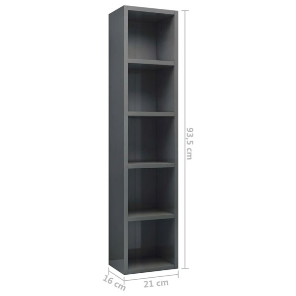Berkfield CD Cabinet High Gloss Grey 21x16x93.5 cm Engineered Wood