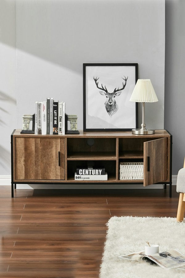 Living and Home 123cm Media Console Rustic Metal Frame TV Stand