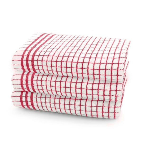 Velosso Check Woven 100% Cotton Easy Care Tea Towels, Pack of 3
