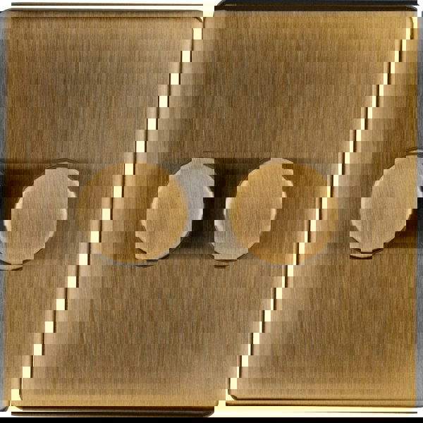2 Gang Rotary Dimmer Switch 2 Way LED SCREWLESS ANTIQUE BRASS Light Dimming Wall