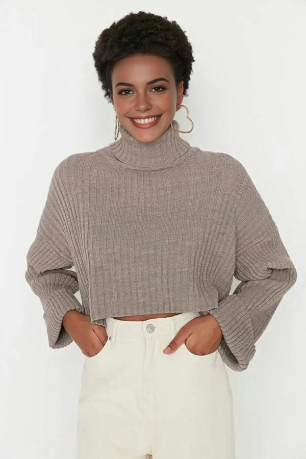 WOVCOR Crop Basic Knit Sweater
