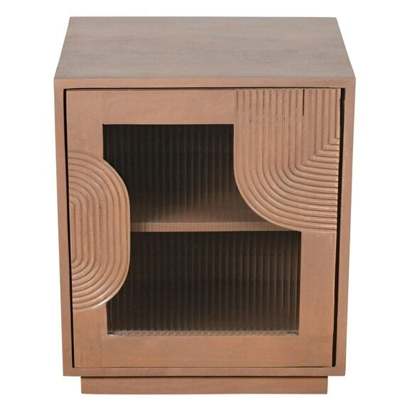 Wyld Haus New Mexico Natural Mango Wood Cabinet with Reeded Glass Door