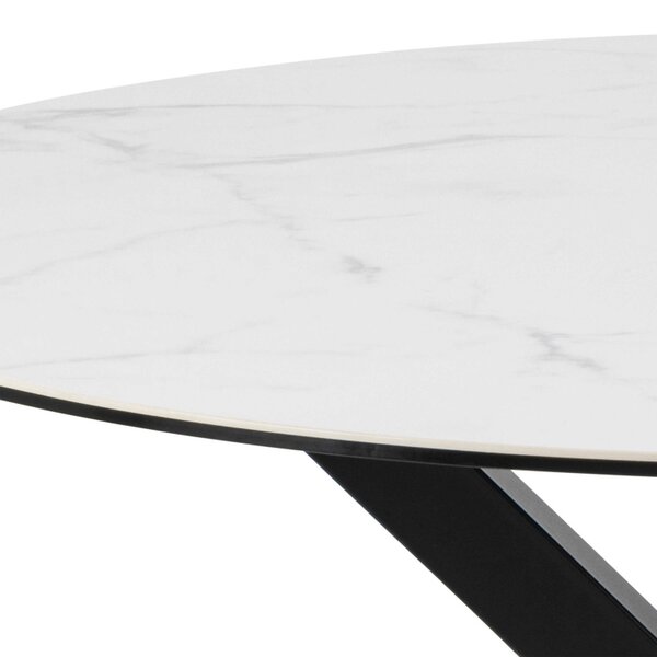 Wyld Haus Perth 119cm White Ceramic Round Dining Table Industrial Black Metal Legs