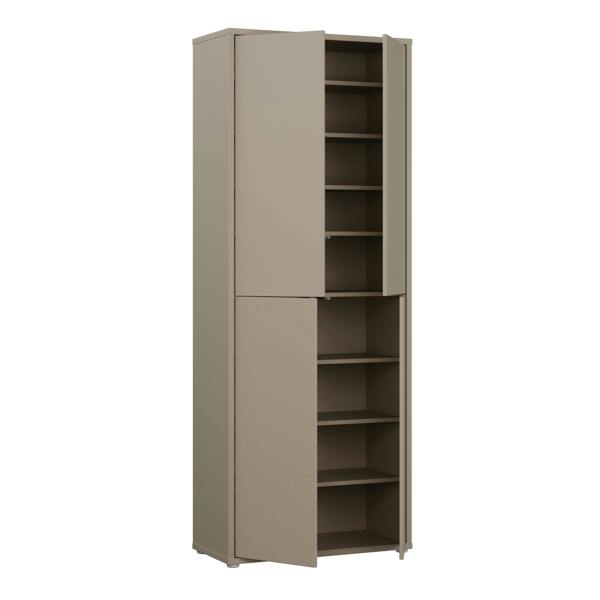 Furniture To Go Alice Springs Tall Shoe Cabinet with 4 Doors Push-to-Open in Taupe