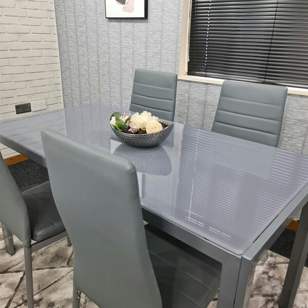 Kosy Koala Modern Rectangle Grey Glass Dining Table Set With 4 Grey Metal Chairs Dining Room Furniture