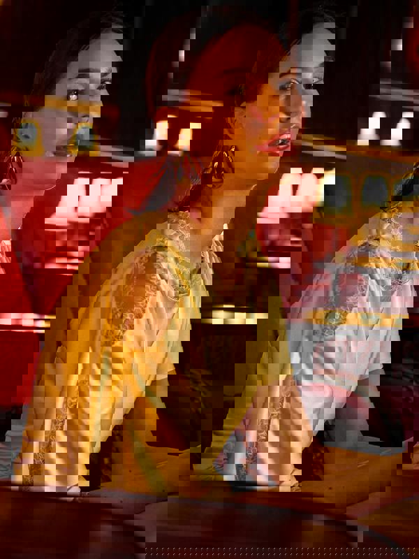 GWD Rowana Yellow Satin Lace Detail Maxi Dress