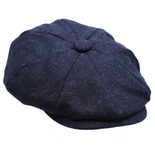 Heather Hats & Accessories British Wool Tweed 8-Panel Flat Cap, Satin Lining, Outdoor Wear, River Blue